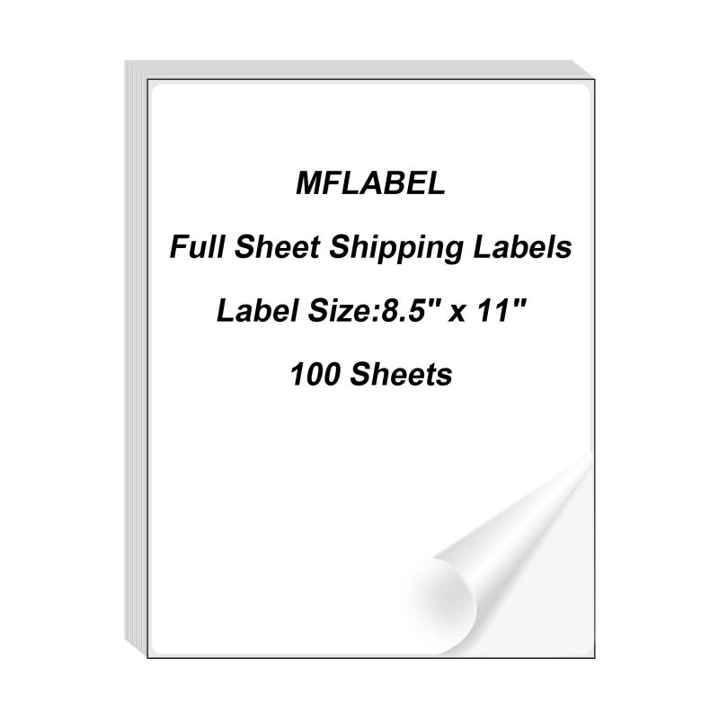 MFLABEL 100-Pack Full Sheet Labels (8.5" x 11") Matte White - Laser/Inkjet Printer Shipping Labels w/Strong Permanent Adhesive + 12 Free Fragile Stickers - Image 1